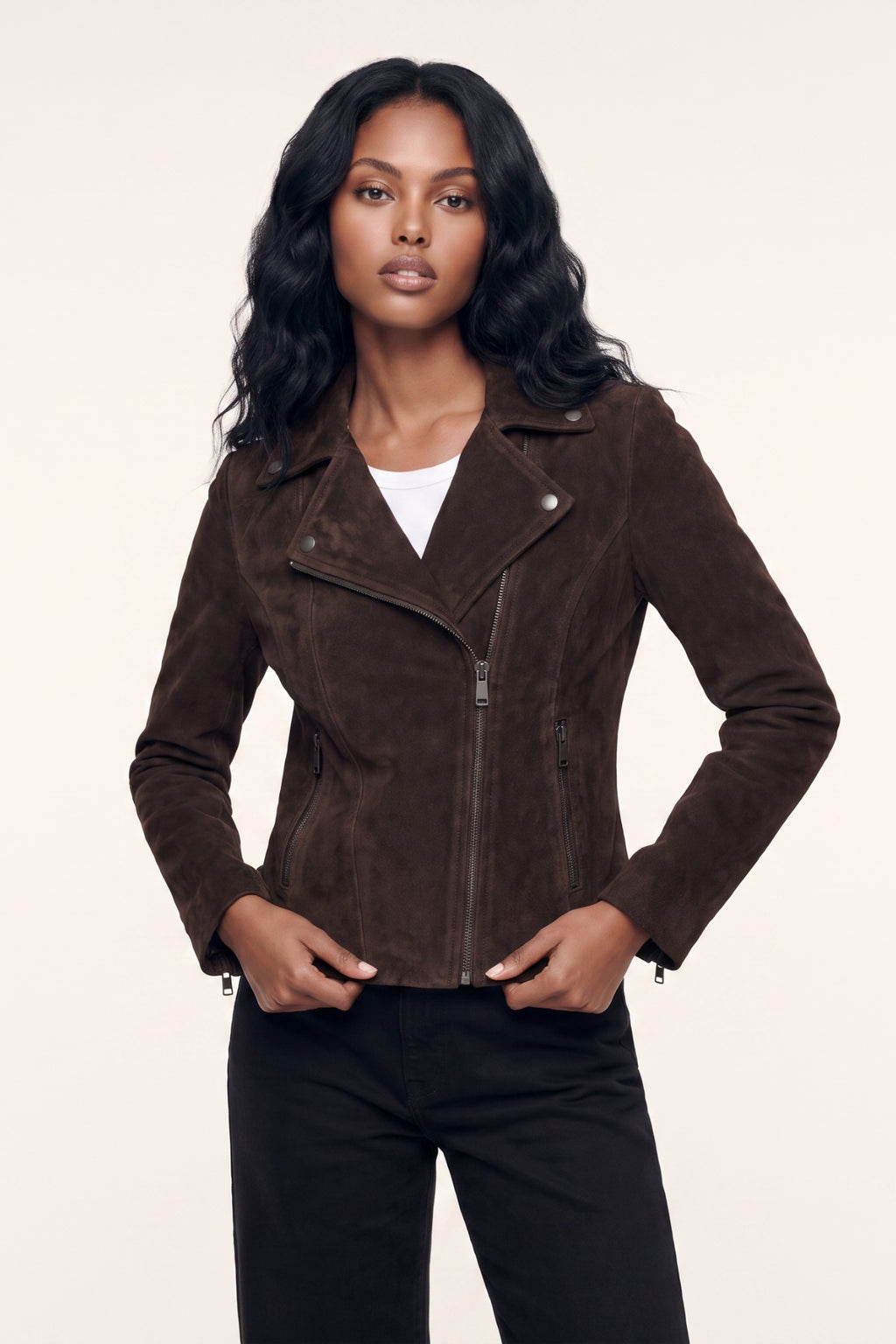 Lux Calf Suede Leather Biker Jacket in Chestnut RRP £489