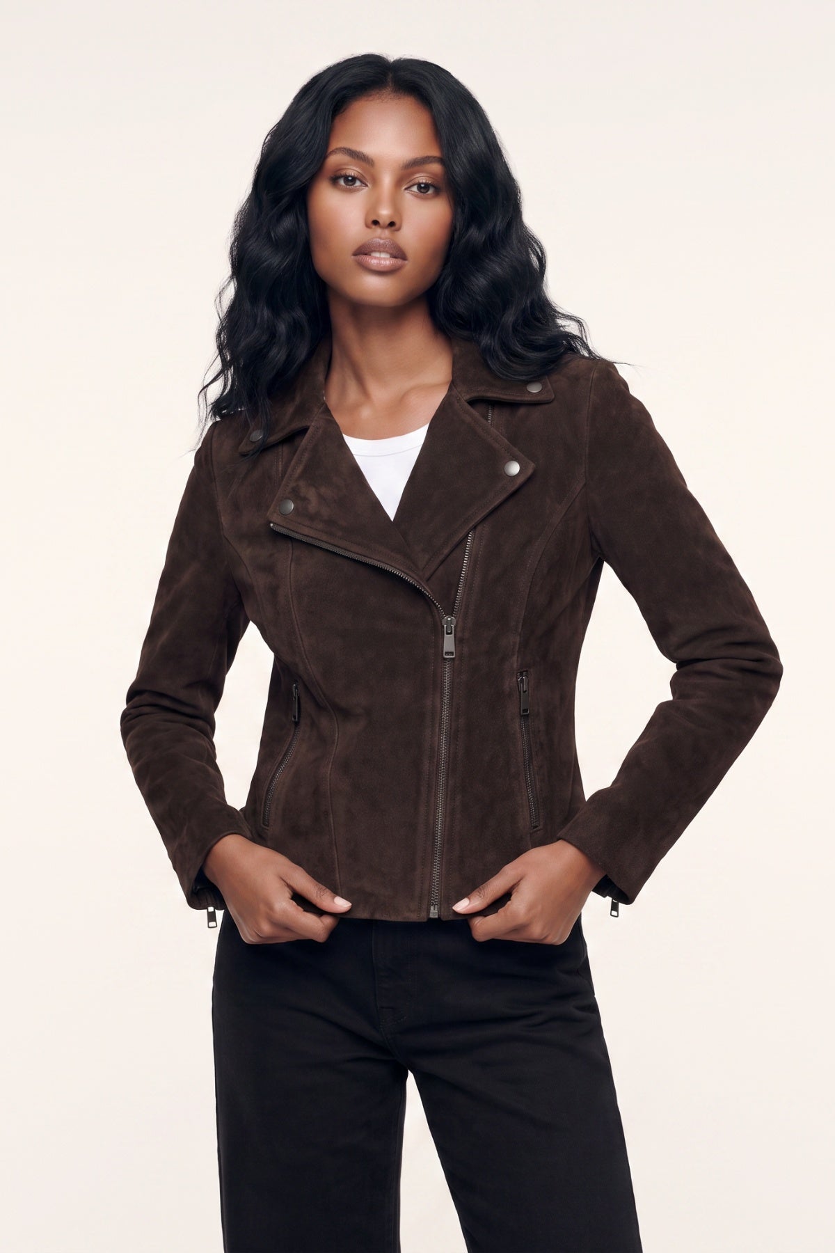 Lux Calf Suede Leather Biker Jacket in Chestnut RRP £489