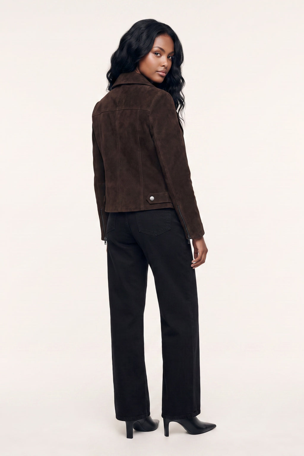 Lux Calf Suede Leather Biker Jacket in Chestnut RRP £489