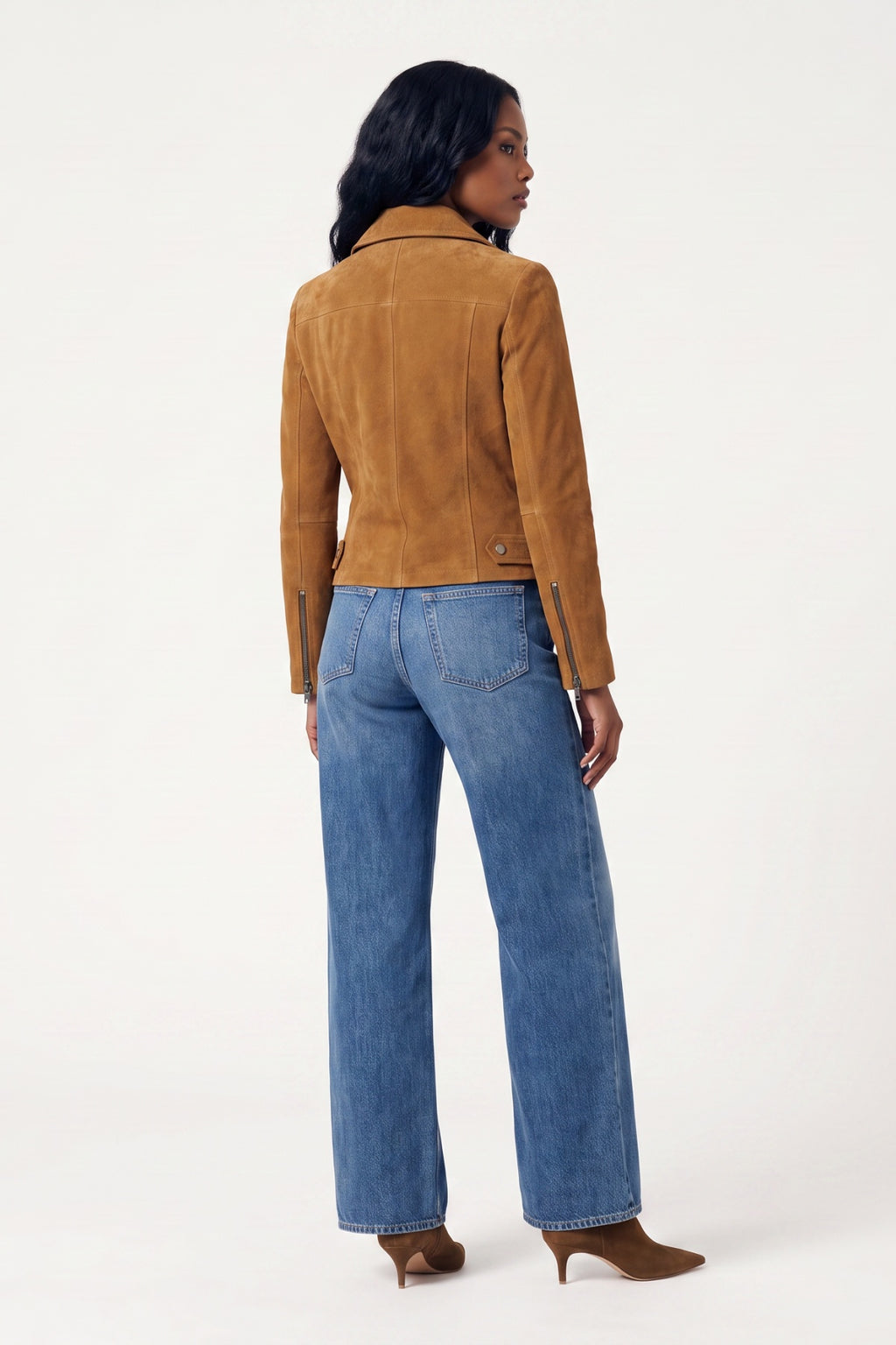 Lux Calf Suede Leather Biker Jacket in Cognac RRP £489