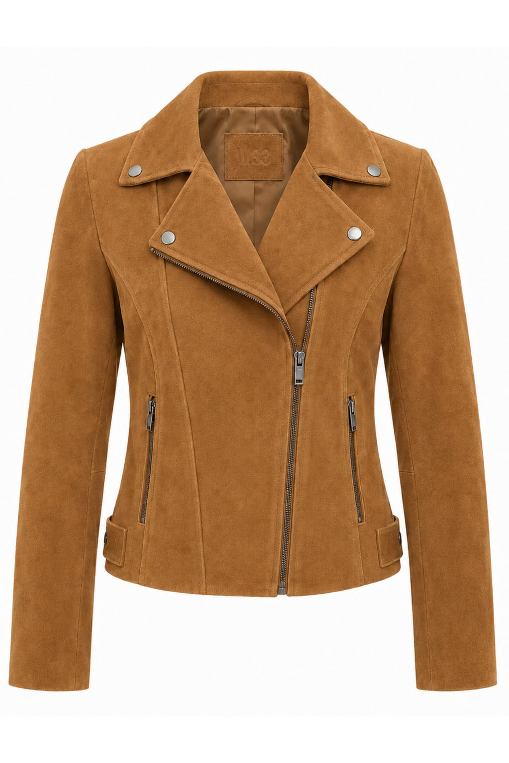 Lux Calf Suede Leather Biker Jacket in Cognac RRP £489