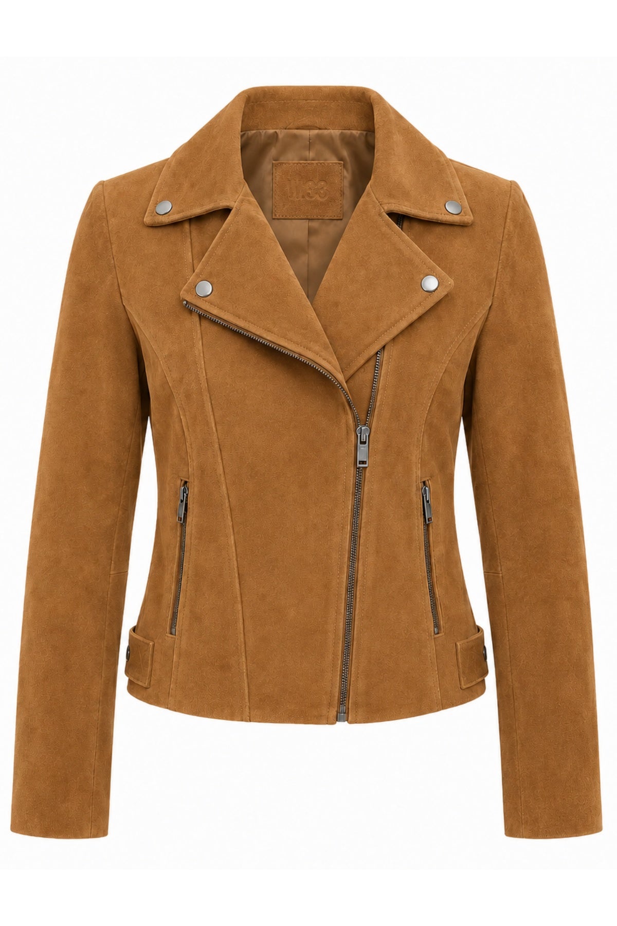 Lux Calf Suede Leather Biker Jacket in Cognac RRP £489