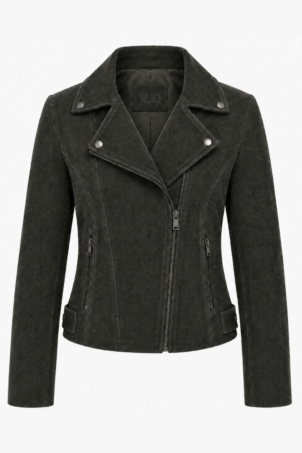 Lux Calf Suede Leather Biker Jacket in Olive RRP £489