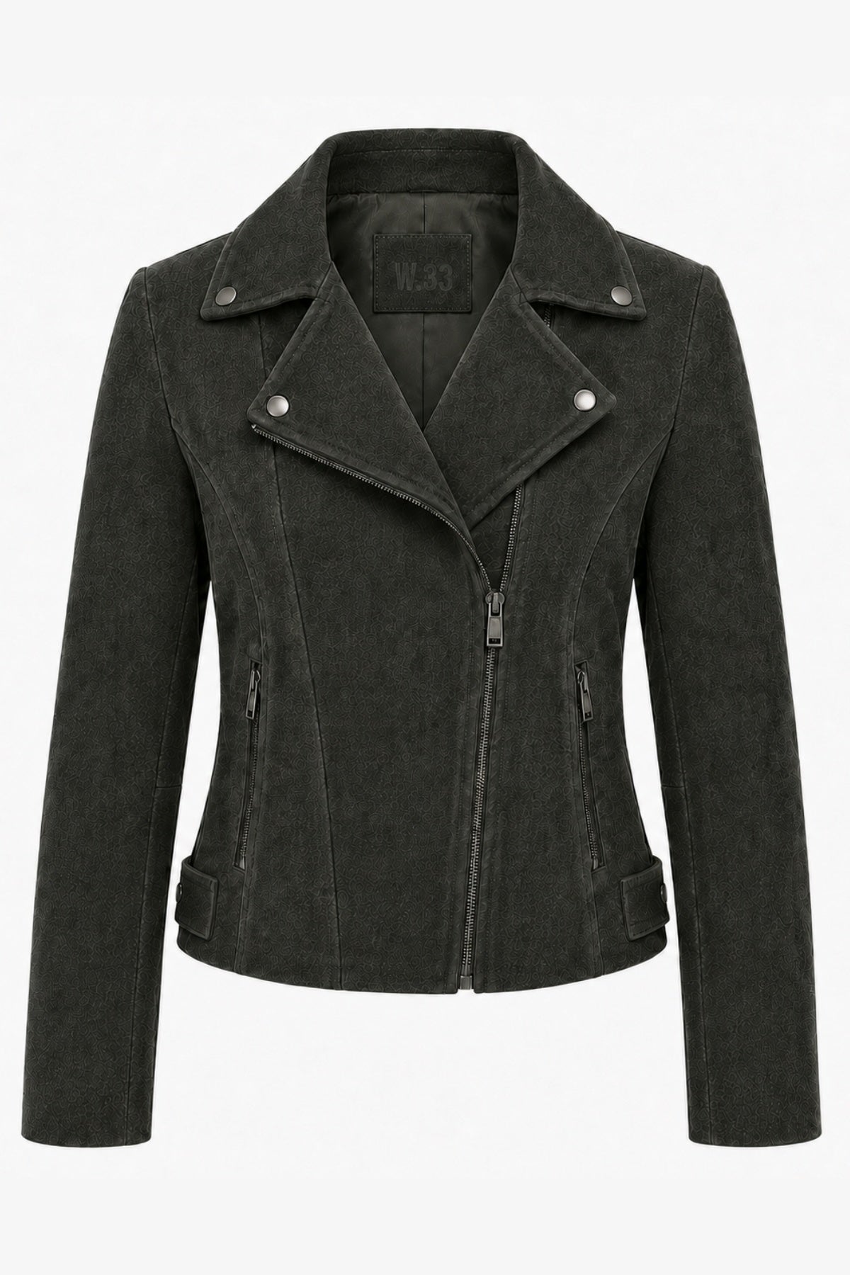 Lux Calf Suede Leather Biker Jacket in Olive RRP £489