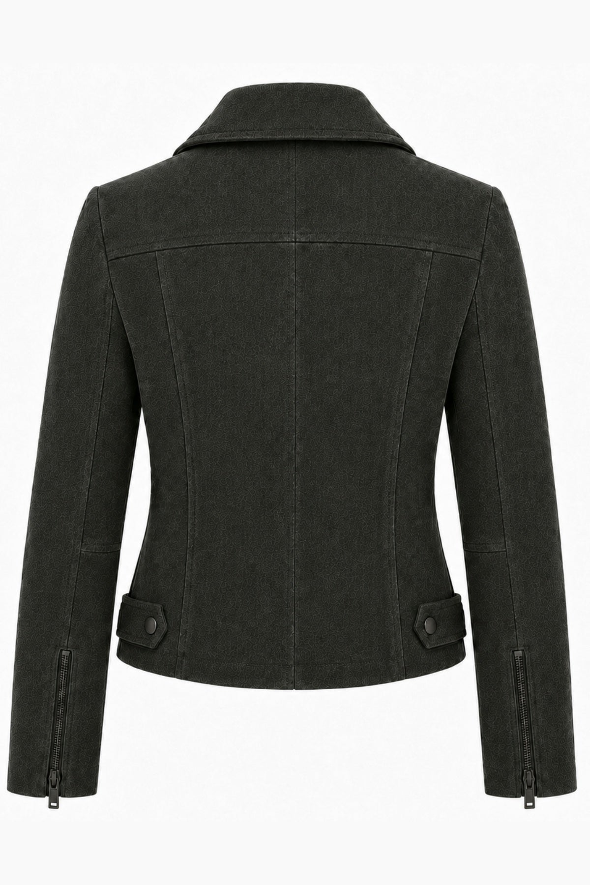 Lux Calf Suede Leather Biker Jacket in Olive RRP £489