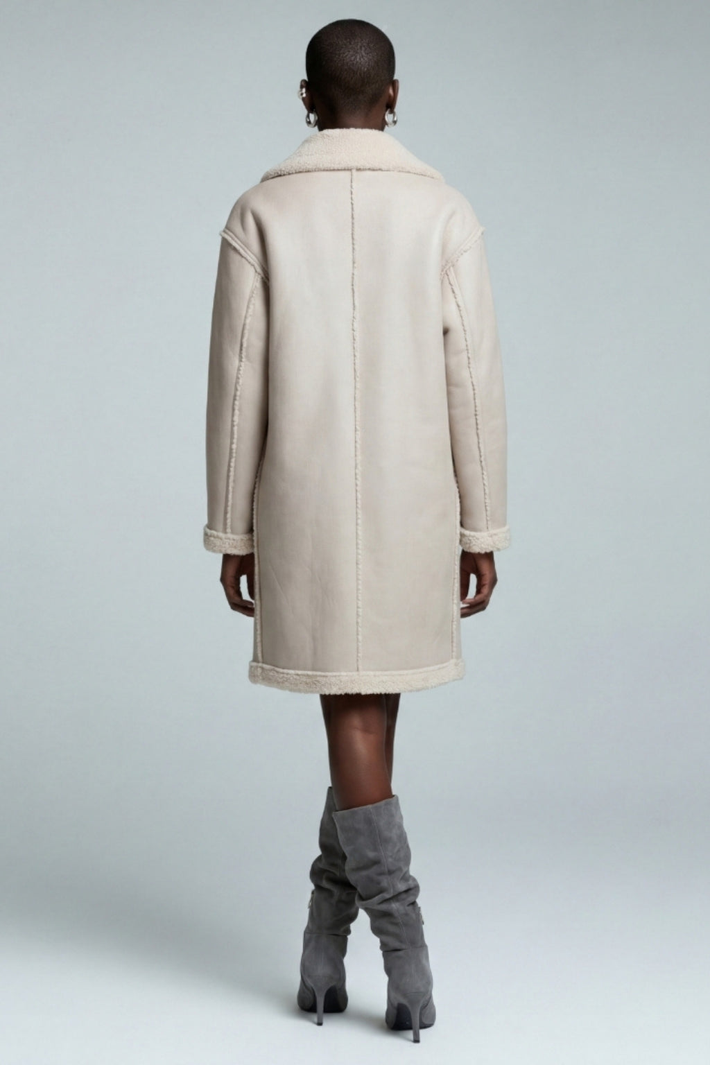 Elle Morgan Double-Breasted Faux-Shearling Coat Grey RRP £379
