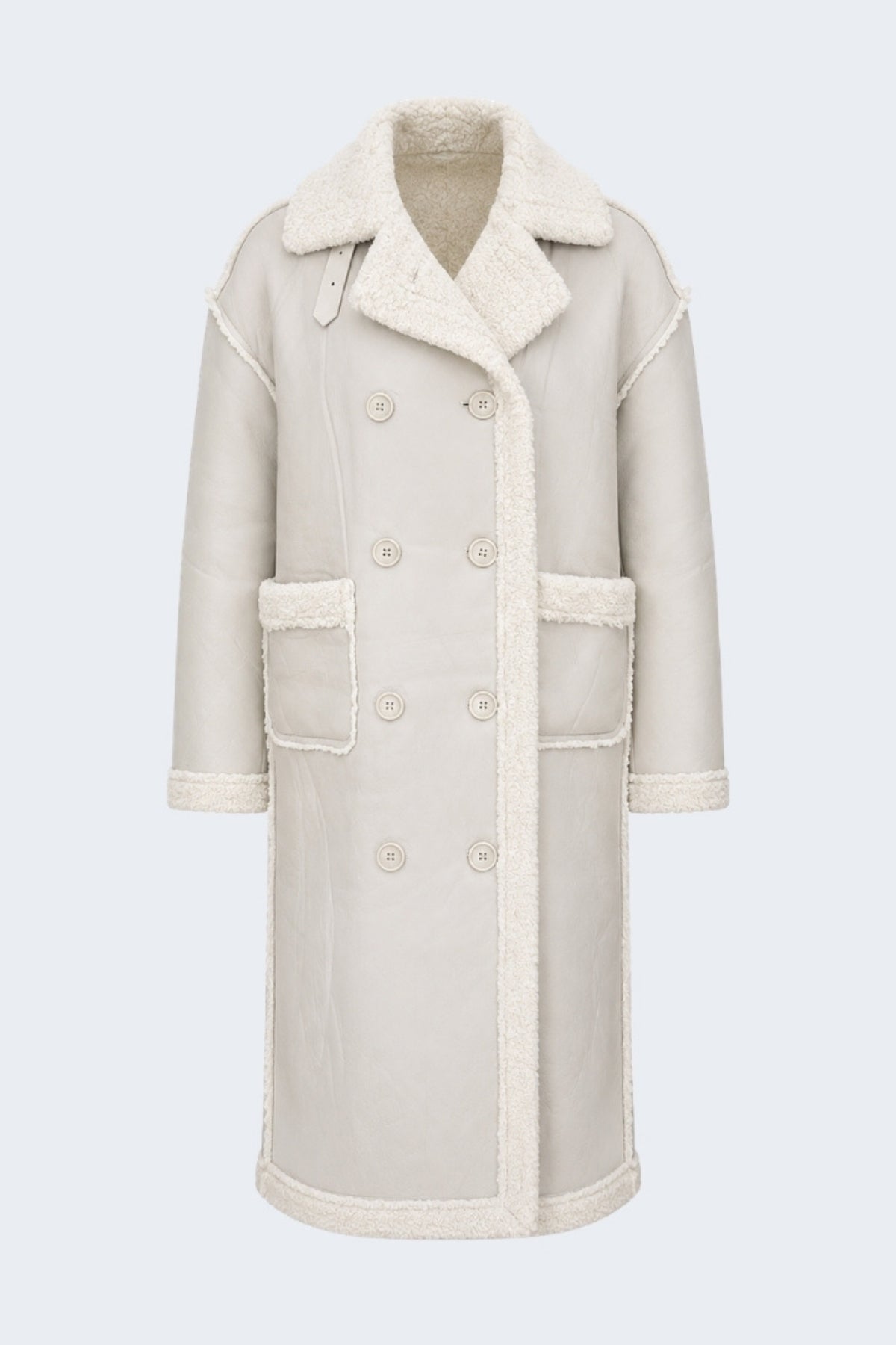 Elle Morgan Double-Breasted Faux-Shearling Coat Grey RRP £379
