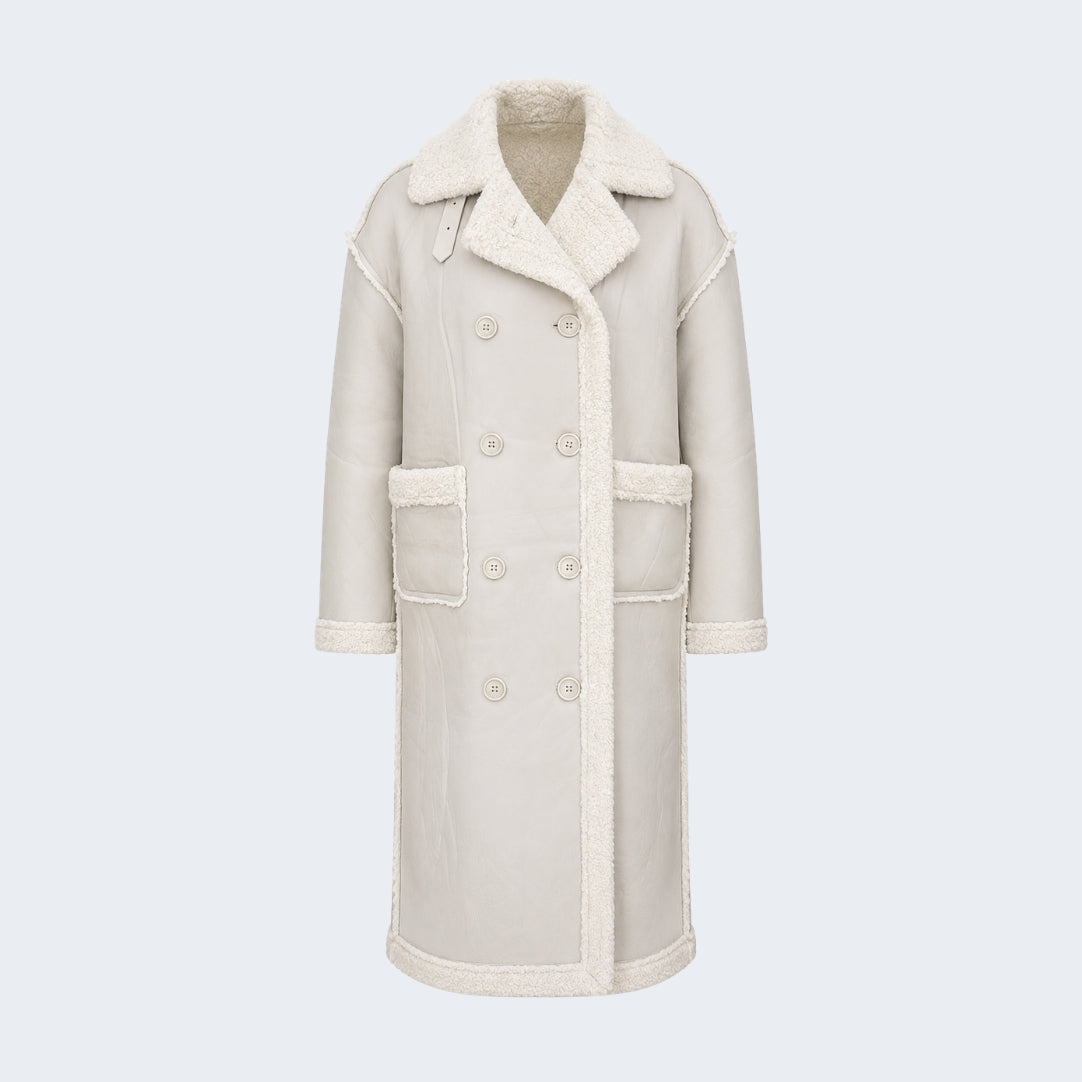 Elle Morgan Double-Breasted Faux-Shearling Coat Grey RRP £379
