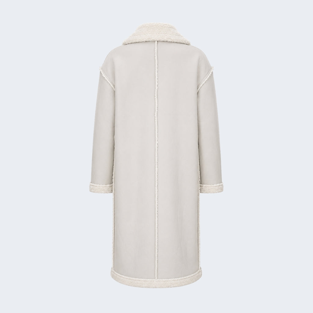 Elle Morgan Double-Breasted Faux-Shearling Coat Grey RRP £379