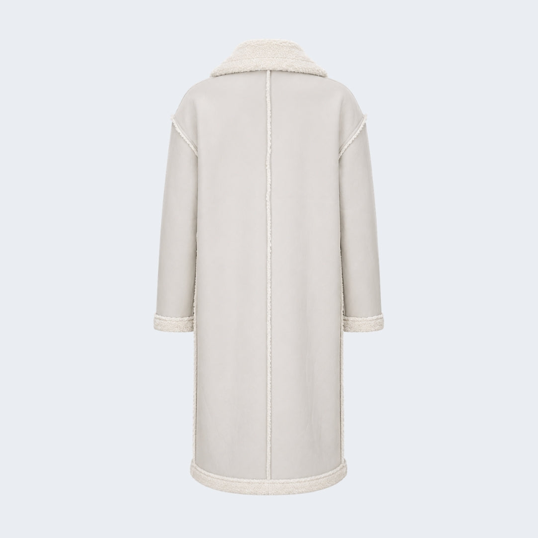 Elle Morgan Double-Breasted Faux-Shearling Coat Grey RRP £379