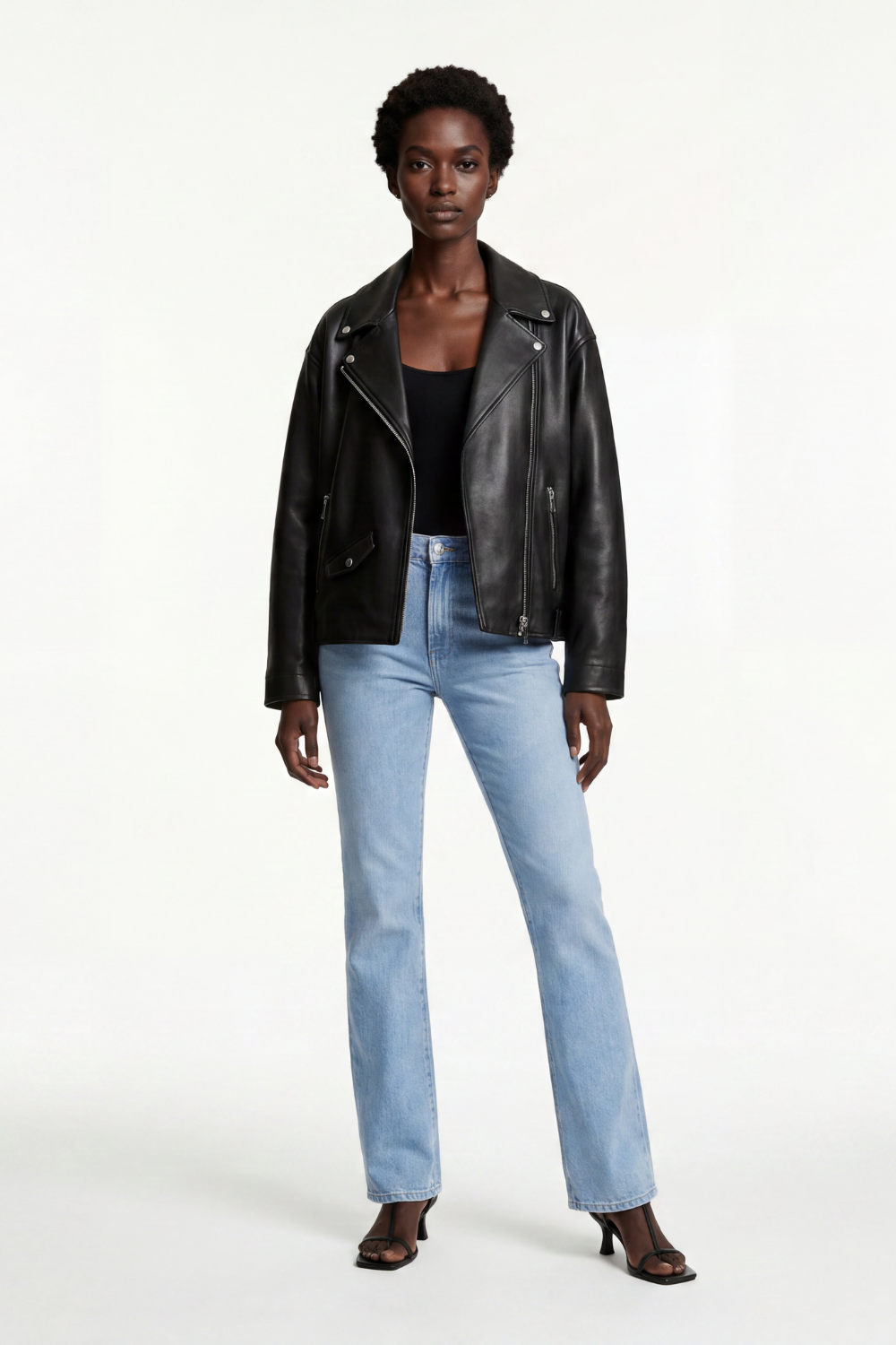 Leather Biker Jacket in Black RRP £259