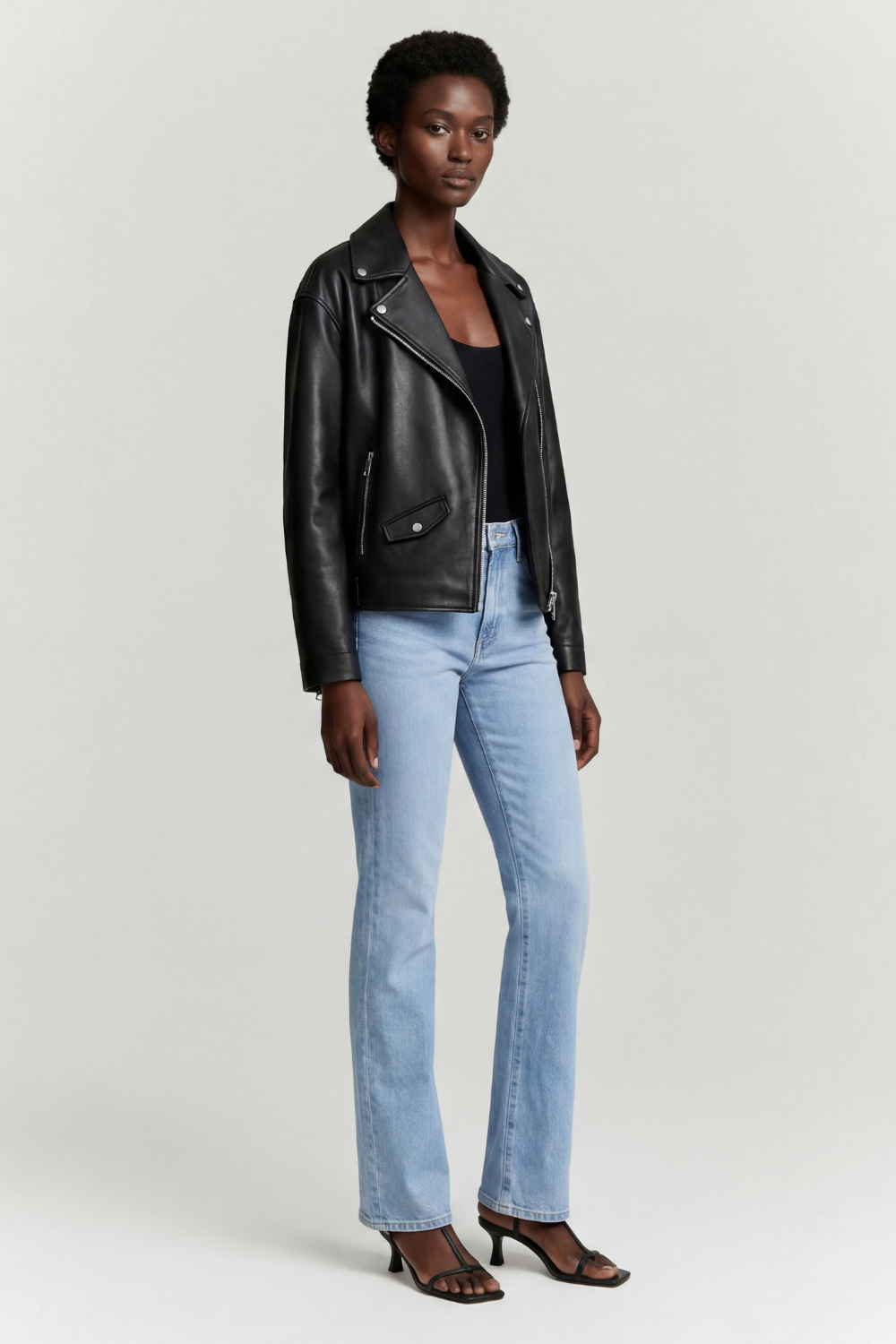 Leather Biker Jacket in Black RRP £259