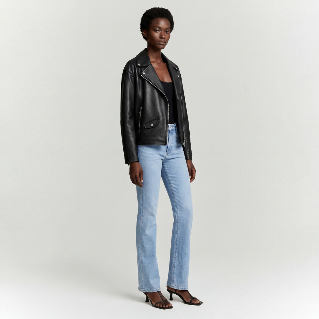 Leather Biker Jacket in Black RRP £259