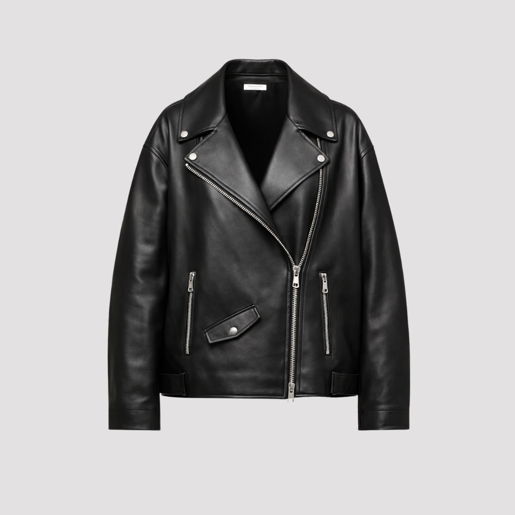 Leather Biker Jacket in Black RRP £259