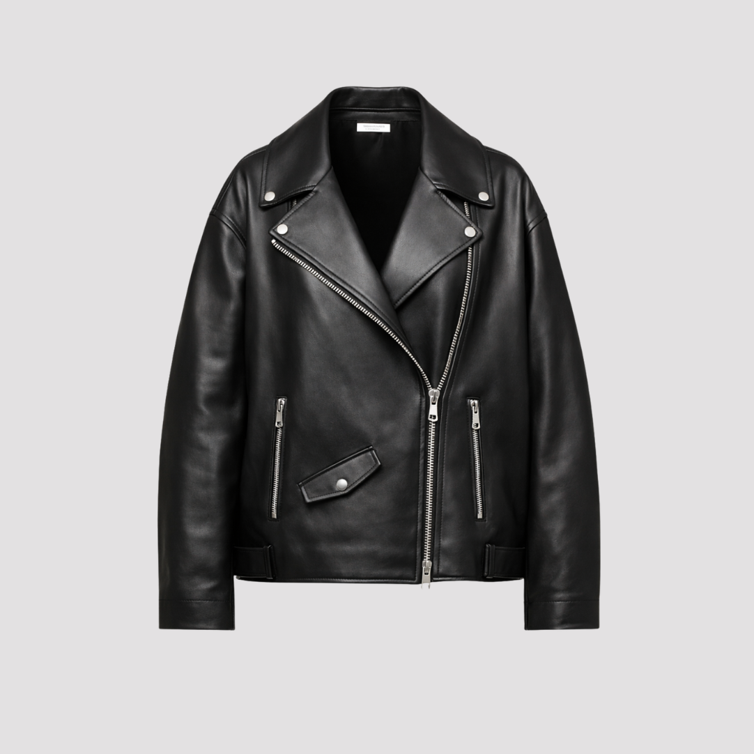 Leather Biker Jacket in Black RRP £259