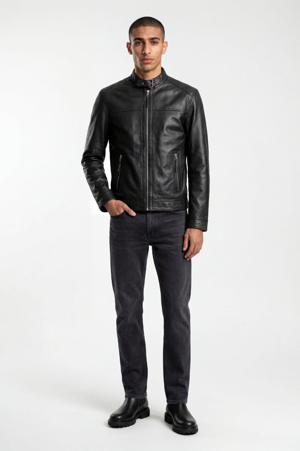 Elliot Leather Jacket in Black RRP £269