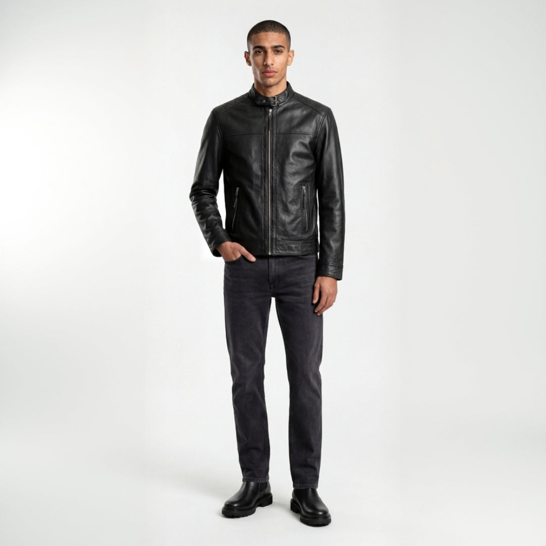 Elliot Leather Jacket in Black RRP £269