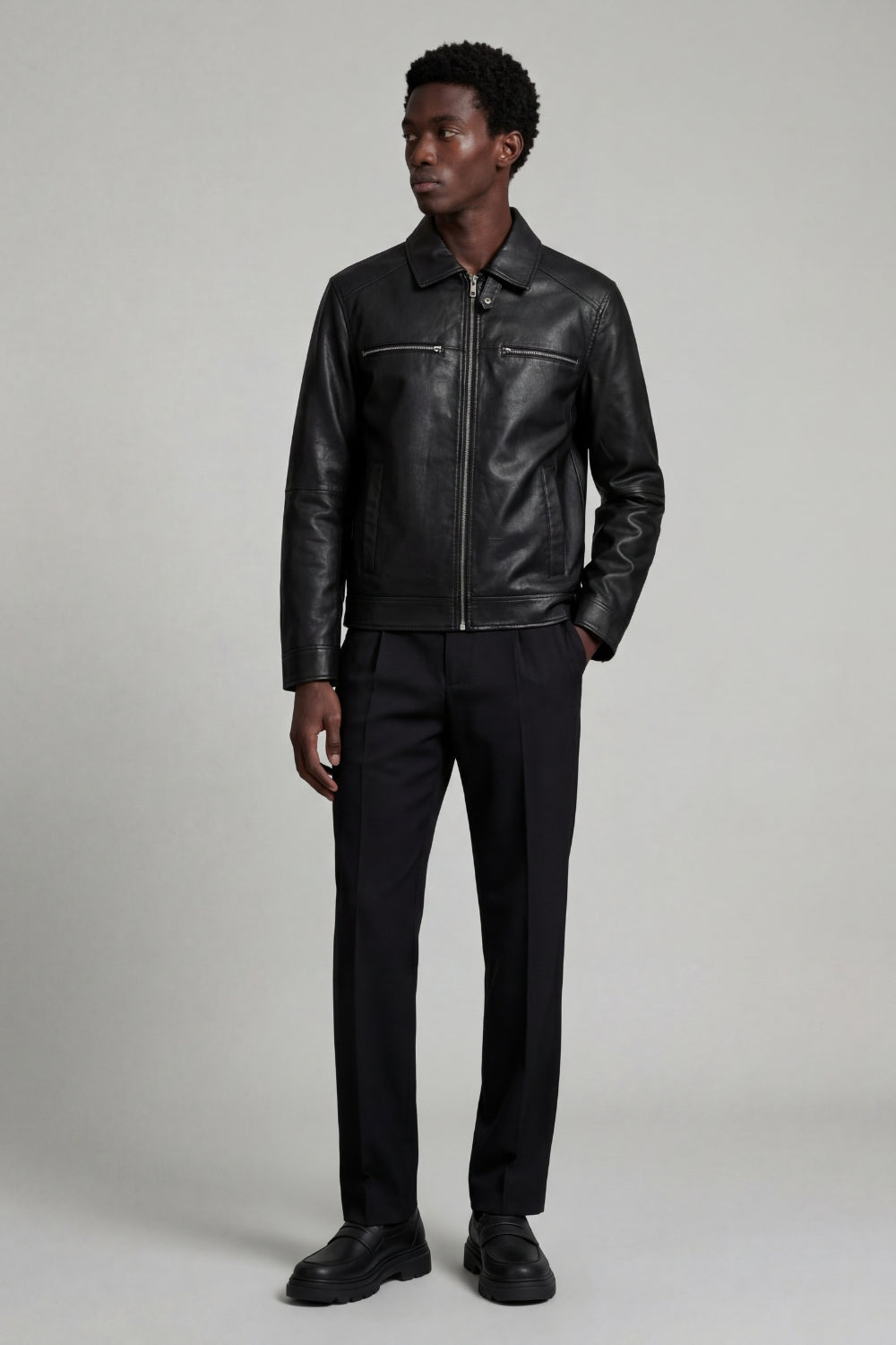 Reece Harrington Leather Jacket in Black RRP £269