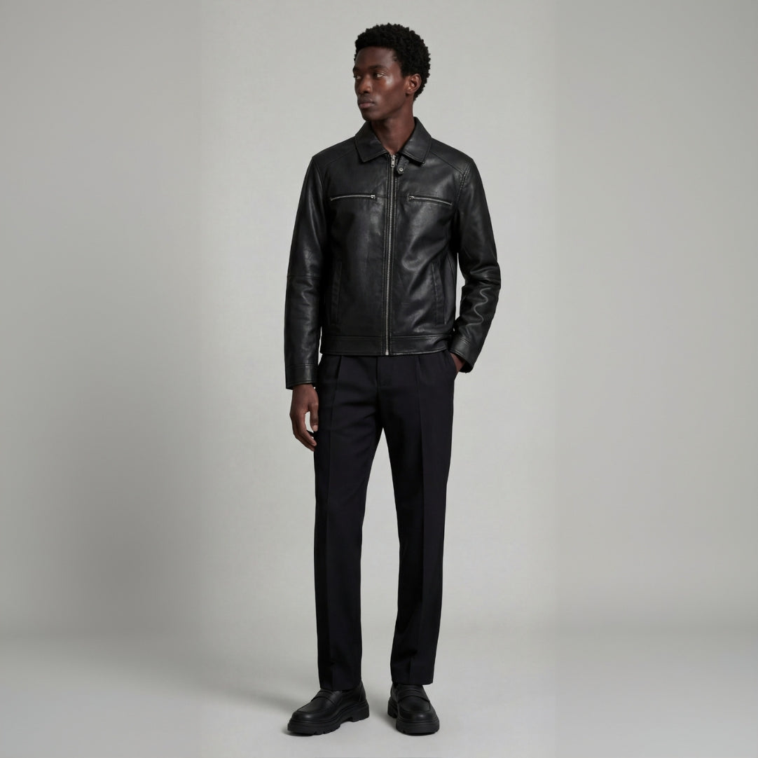 Reece Harrington Leather Jacket in Black RRP £269