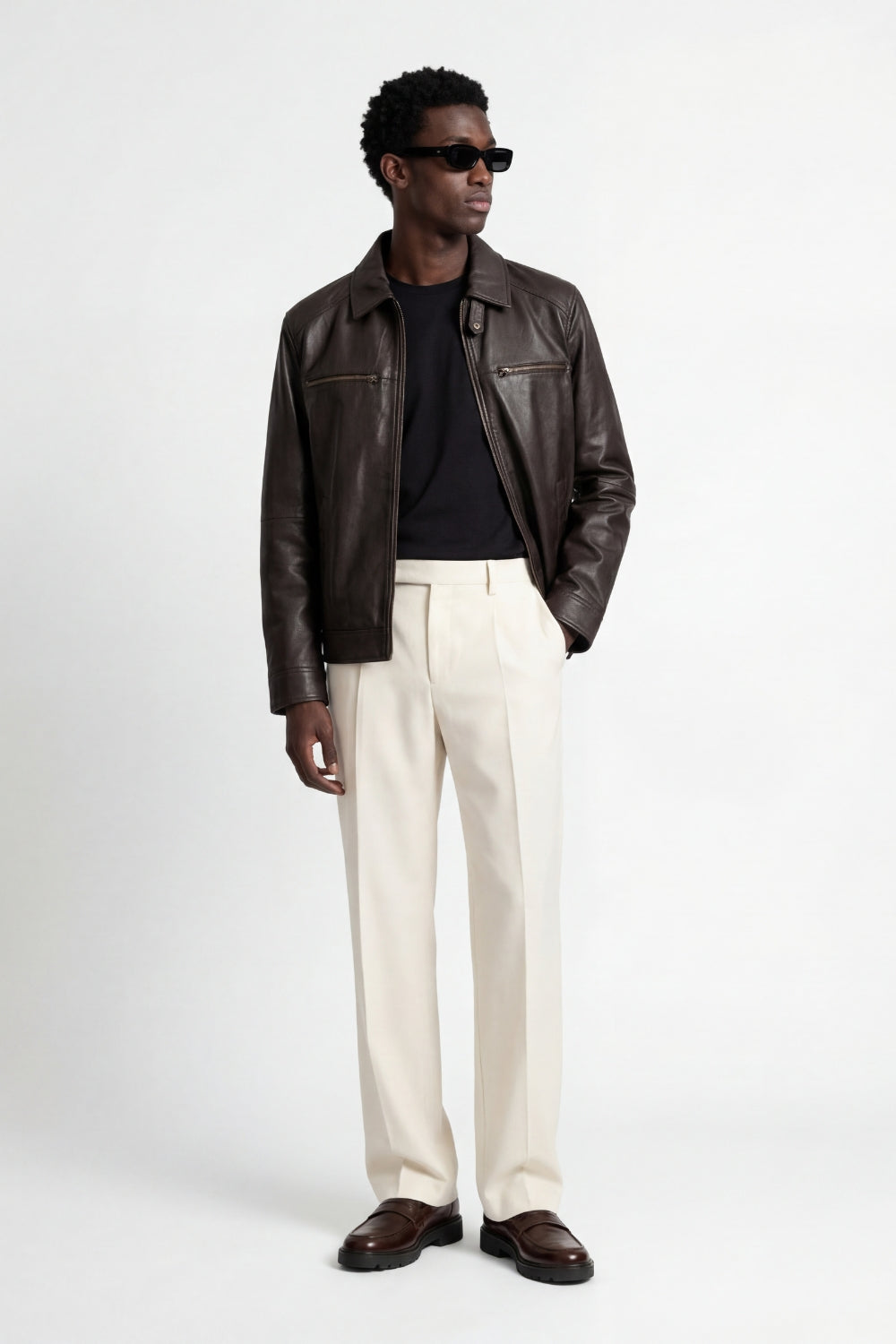 Reece Harrington Leather Jacket in Brown RRP £269