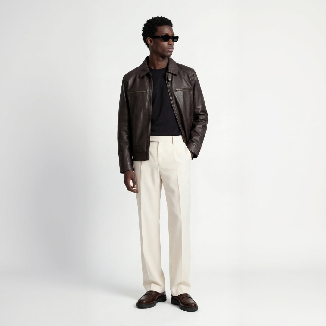 Reece Harrington Leather Jacket in Brown RRP £269