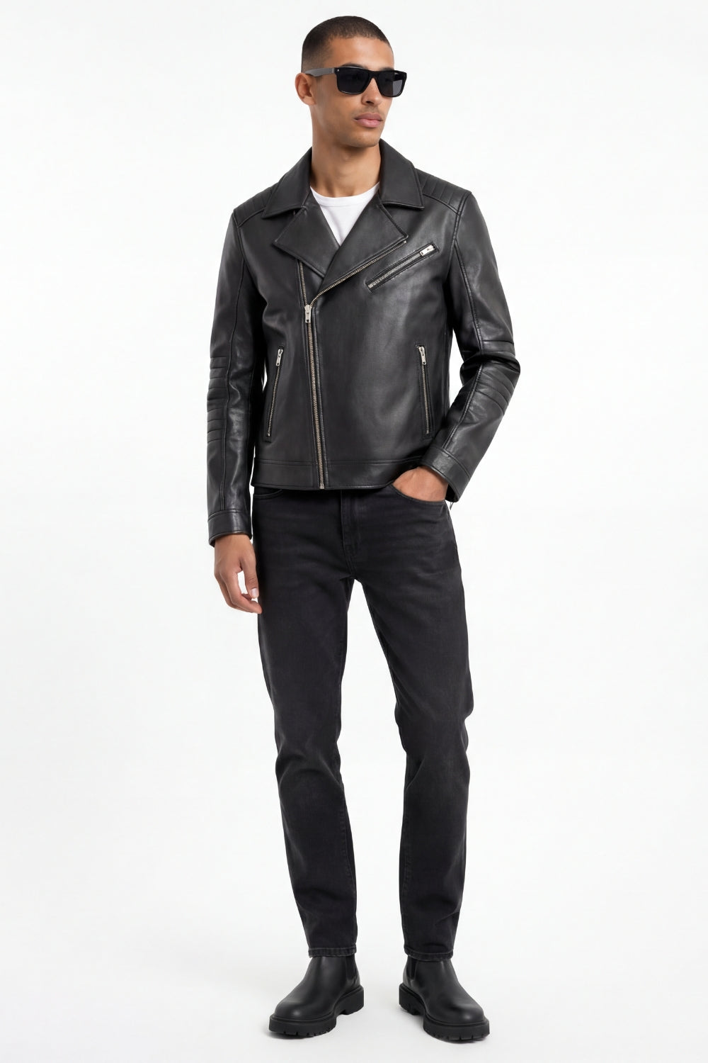 Jude Leather Biker Jacket in Black RRP £269