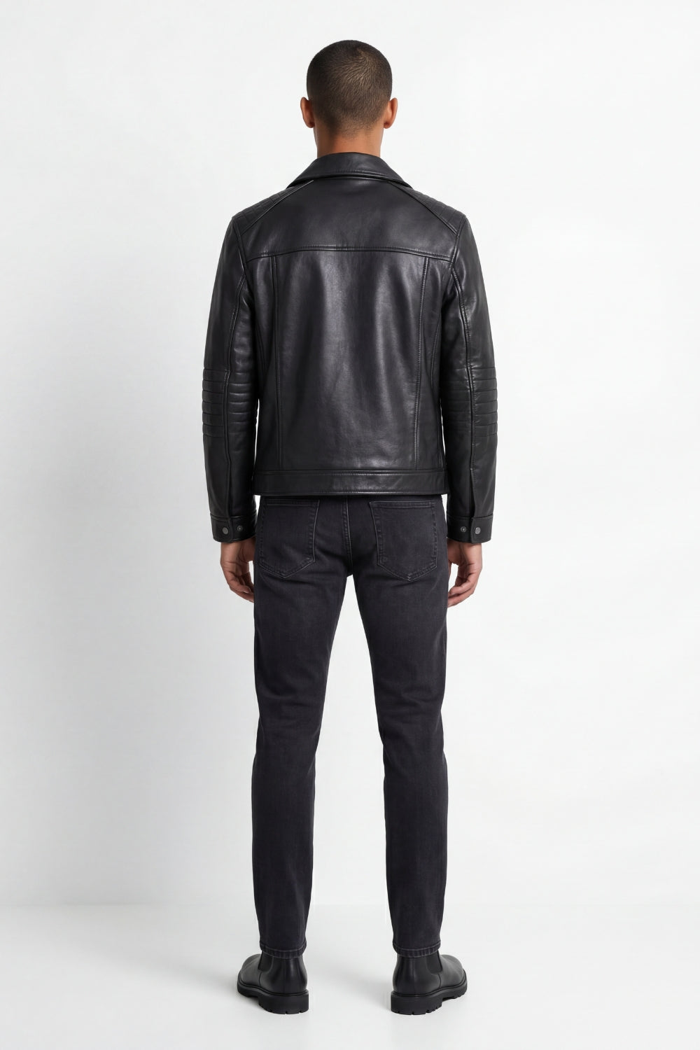 Leather Biker Jacket in Black RRP £269