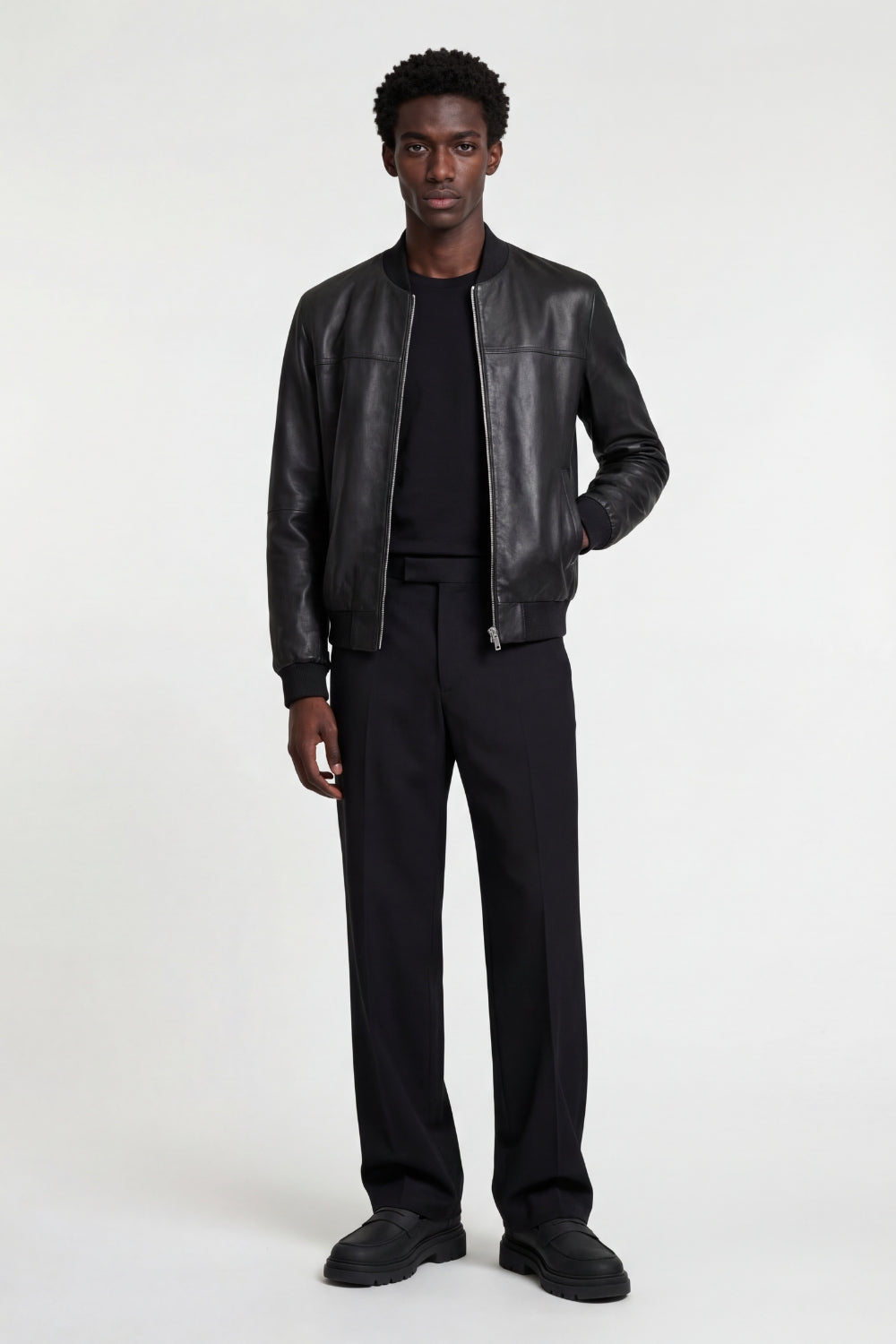 Logan leather Bomber Jacket in Black RRP £269