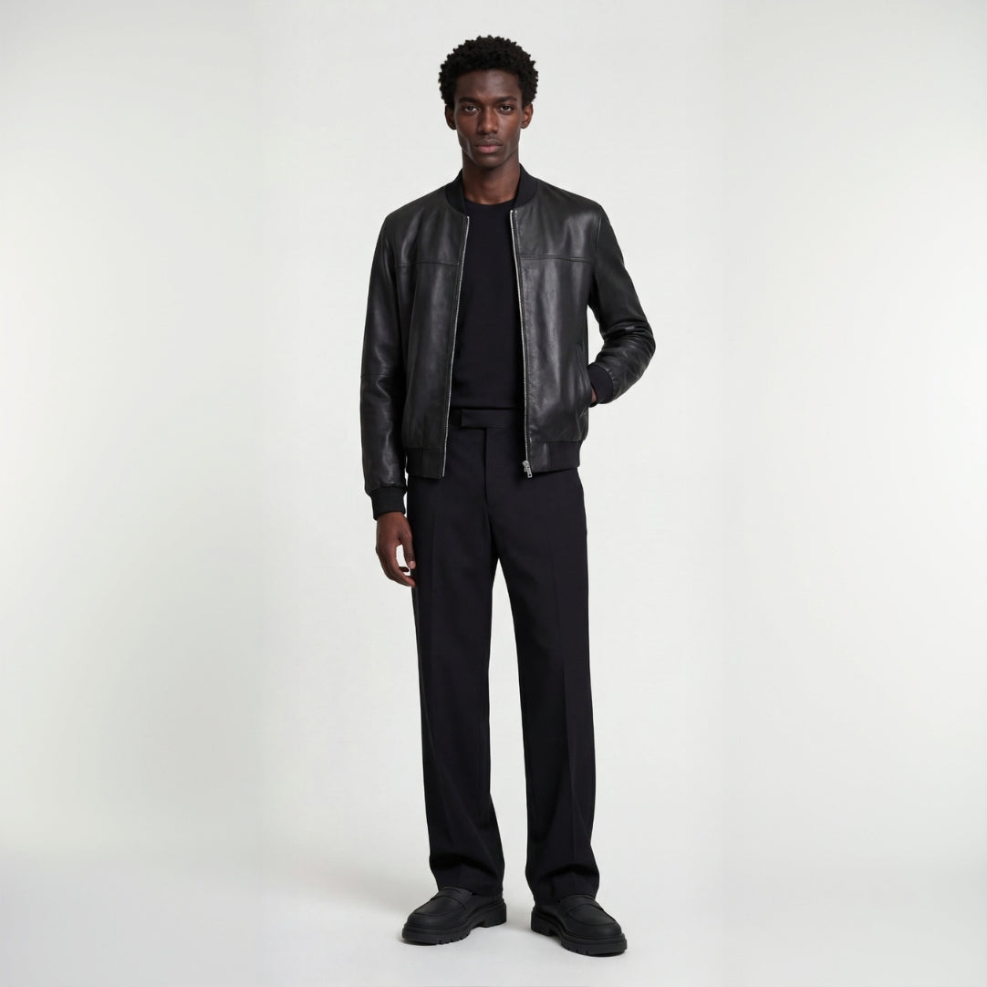 Logan leather Bomber Jacket in Black RRP £269