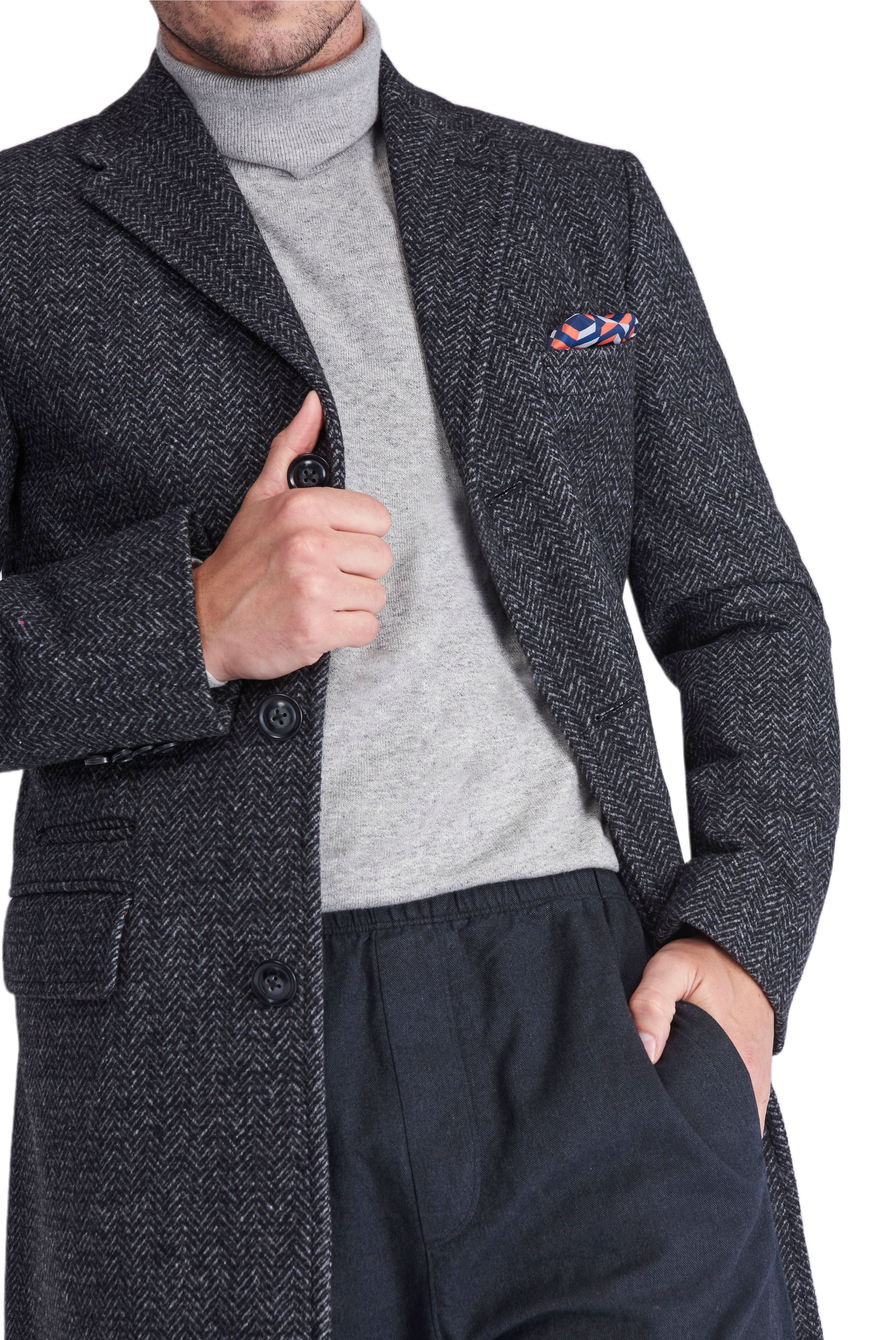 LANDON Single Breasted Grey Herringbone Coat RRP £135