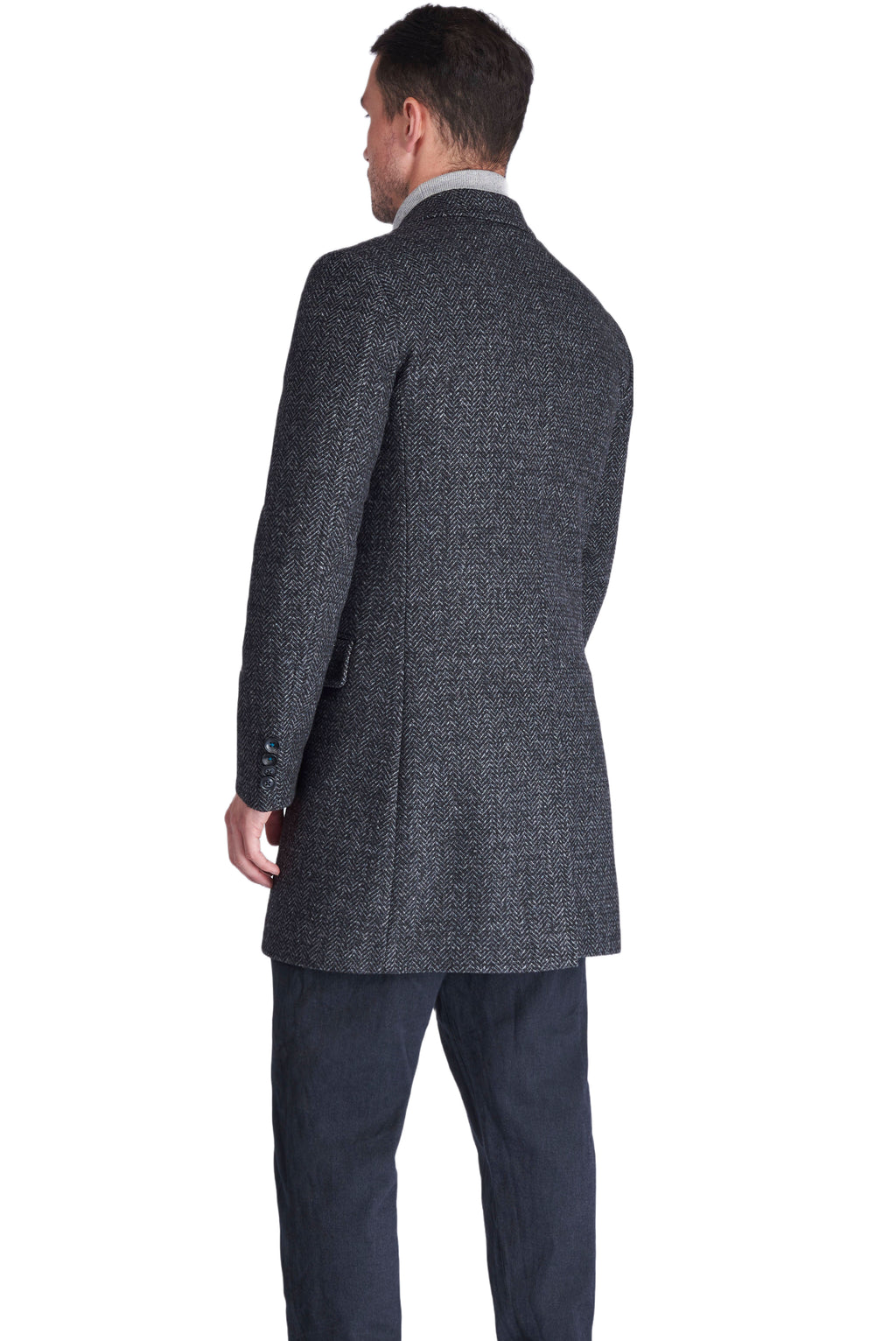 LANDON Single Breasted Grey Herringbone Coat RRP £135