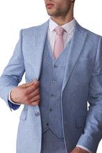 Load image into Gallery viewer, Cameron Harry Brown Pale Blue Three Piece Linen Suit RRP £299
