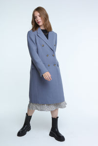 Elle Double Breasted Long Coat in Blue RRP £179