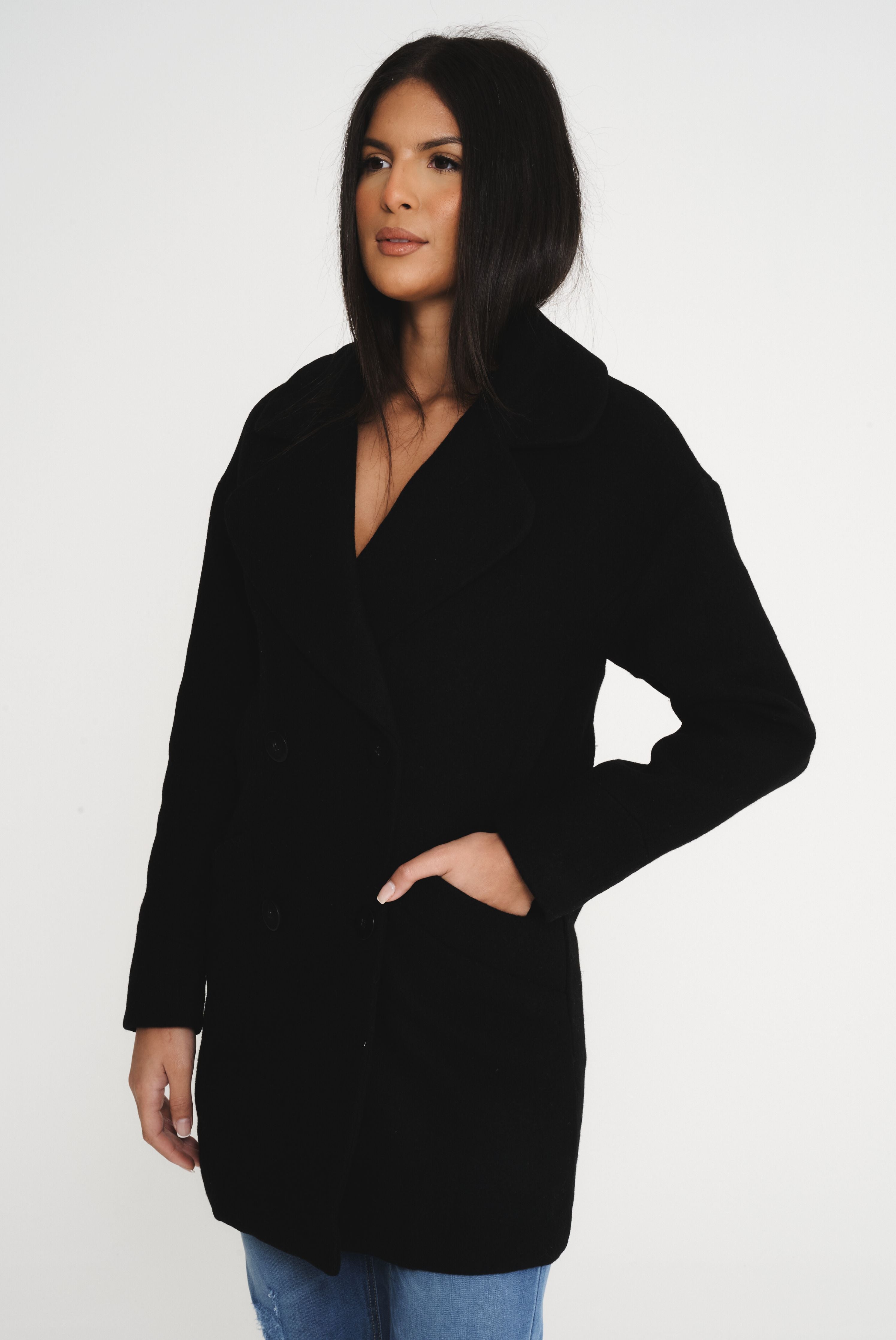 Elle Ladies Alice Wool Coat in Black RRP £179
