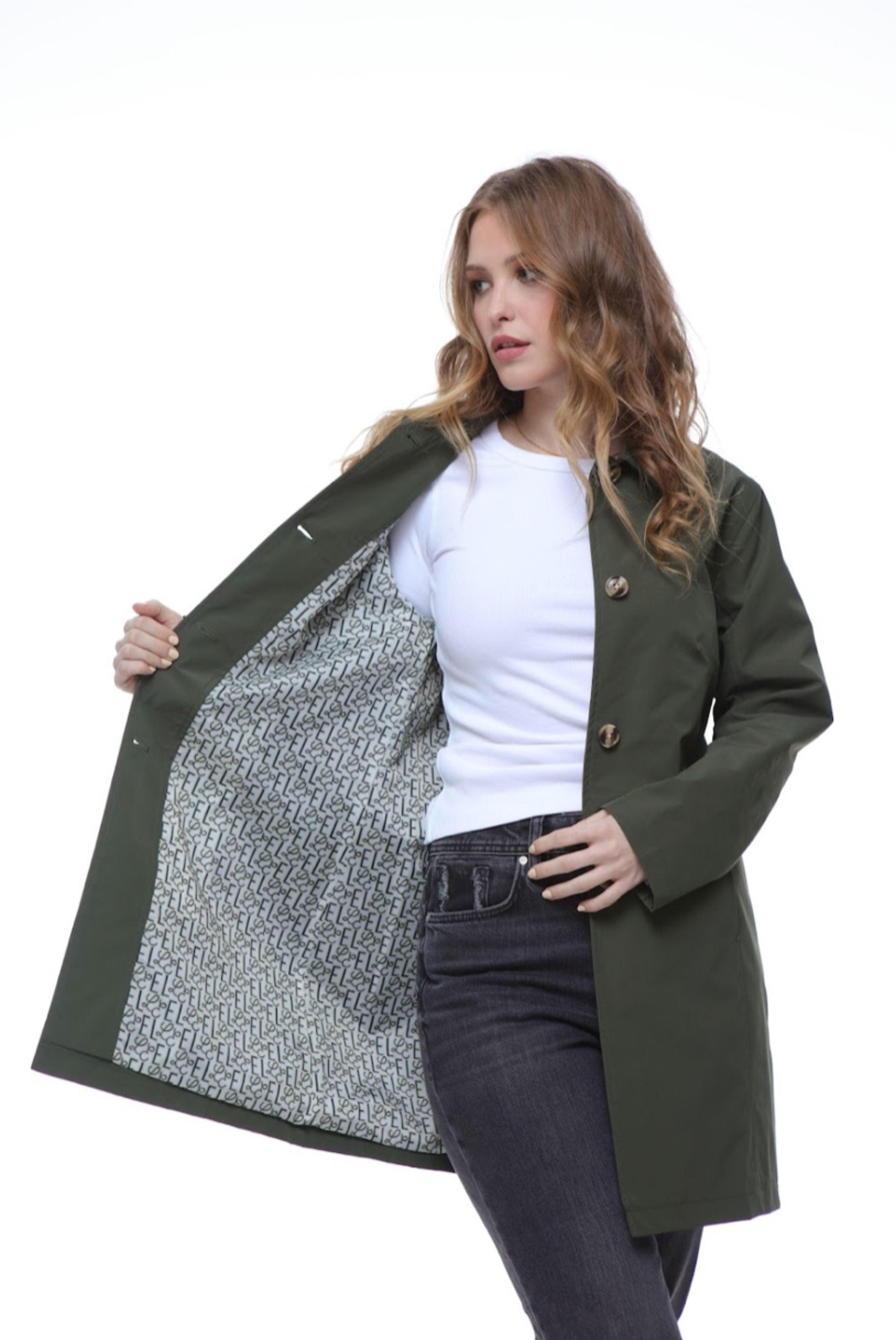 Jennifer Single Breasted Basic Mac in Green RRP £159