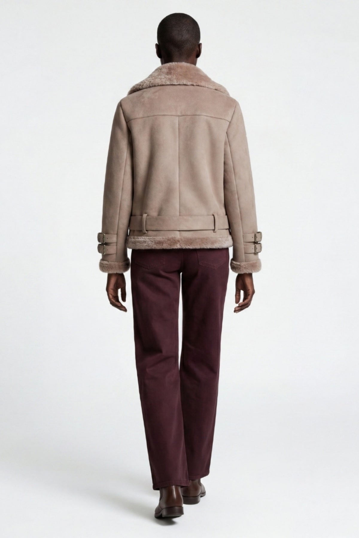 Elle Paige Faux-Shearling Biker Jacket Pale Pink Grey RRP £289