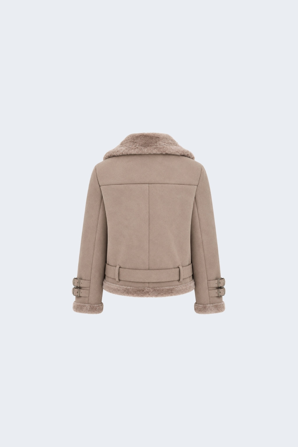 Elle Paige Faux-Shearling Biker Jacket Pale Pink Grey RRP £289