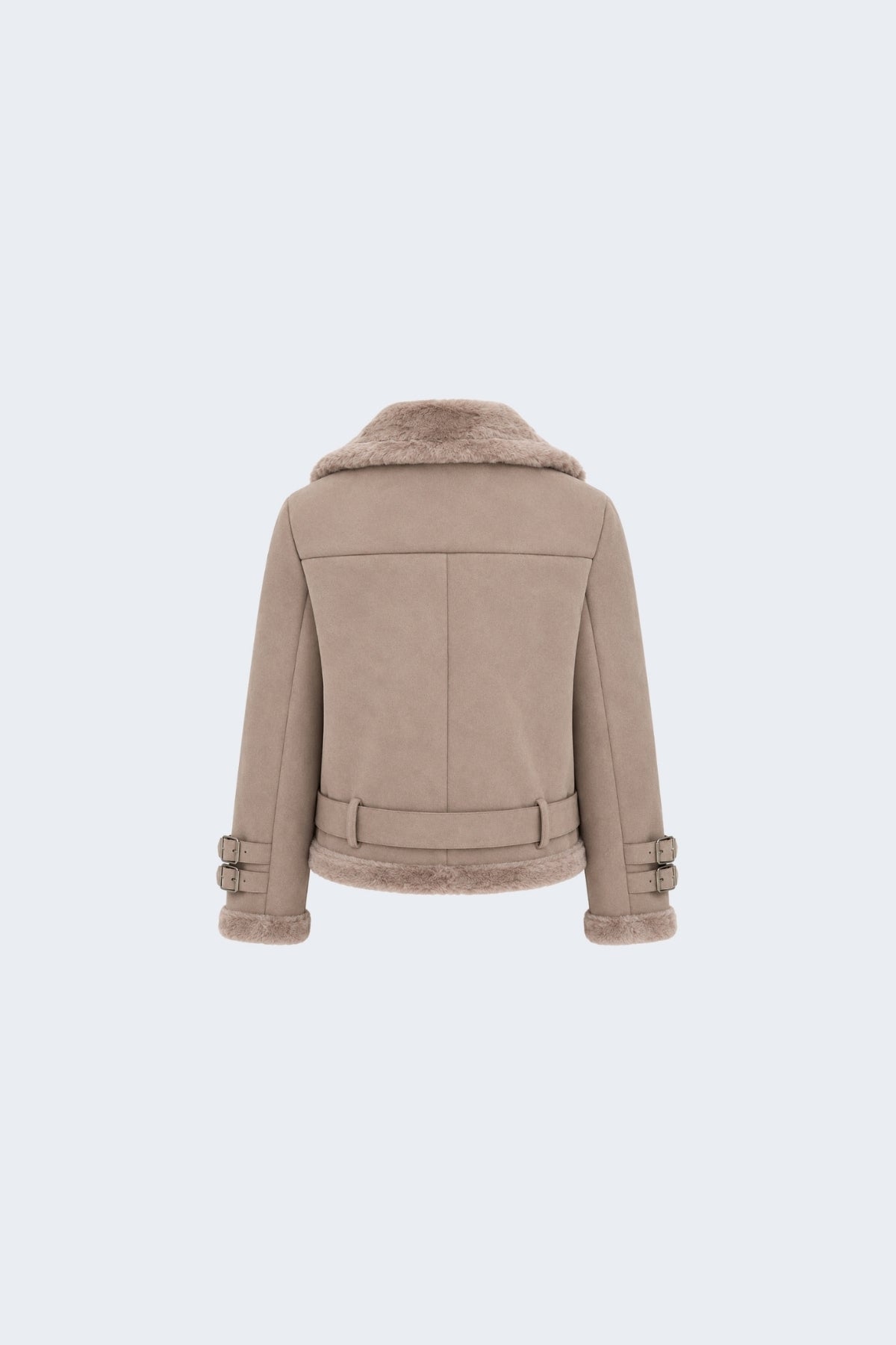 Elle Paige Faux-Shearling Biker Jacket Pale Pink Grey RRP £289