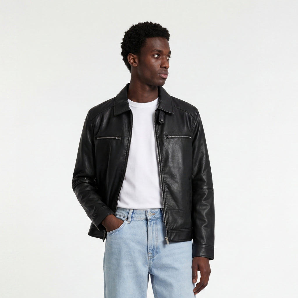 Harrington Leather Jacket in Black RRP £269