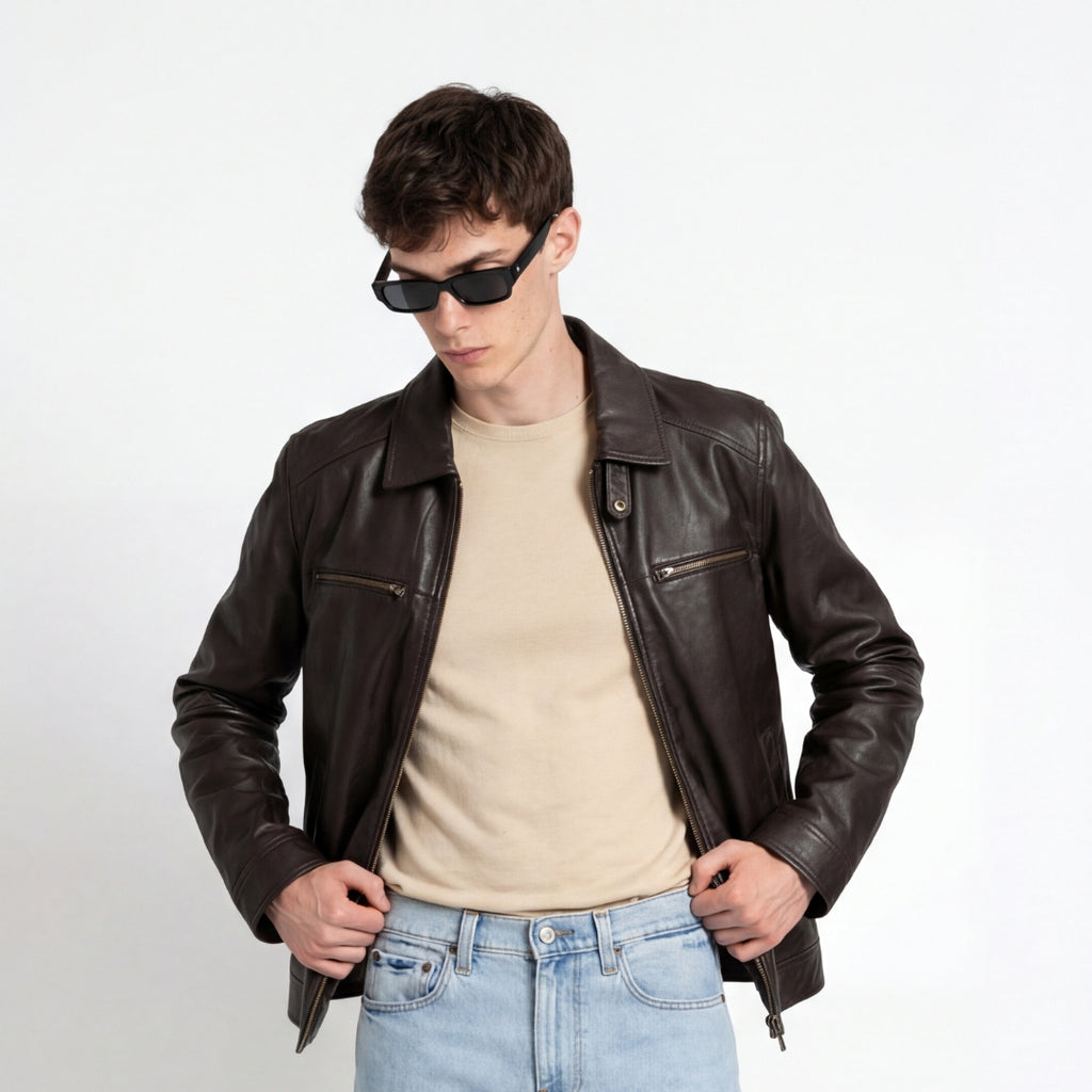 Harrington Leather Jacket in Brown RRP £269