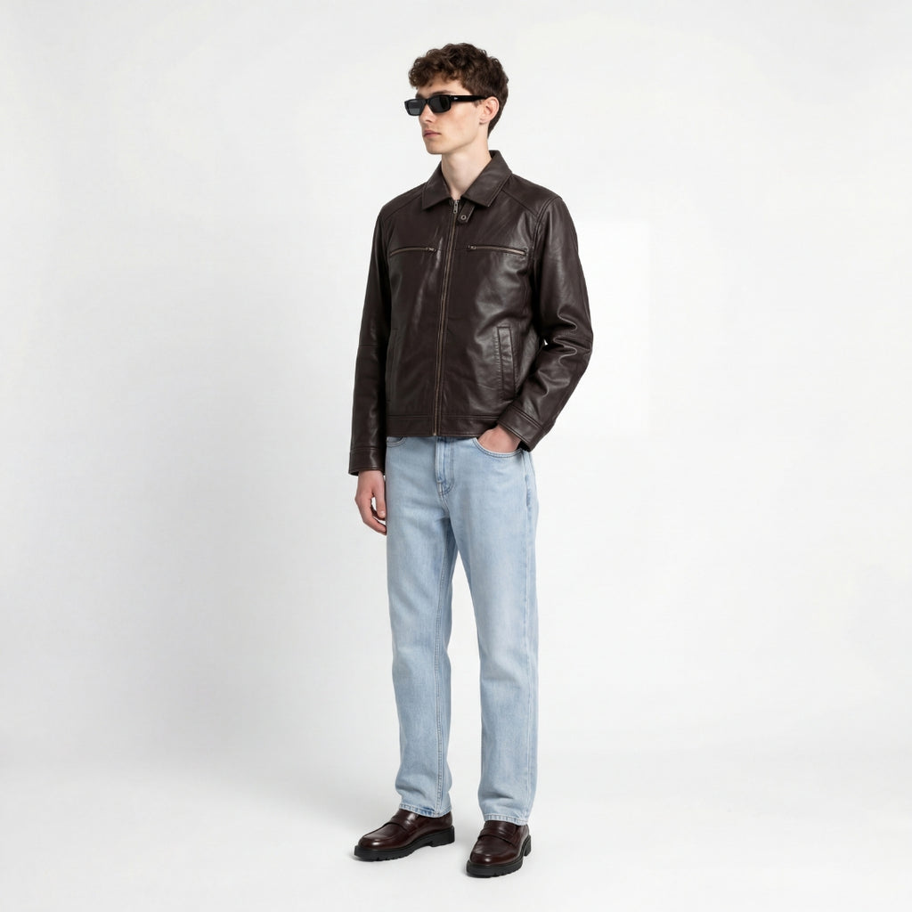 Harrington Leather Jacket in Brown RRP £269
