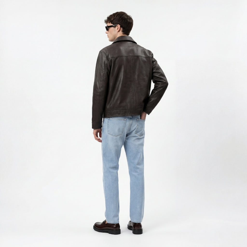Harrington Leather Jacket in Brown RRP £269