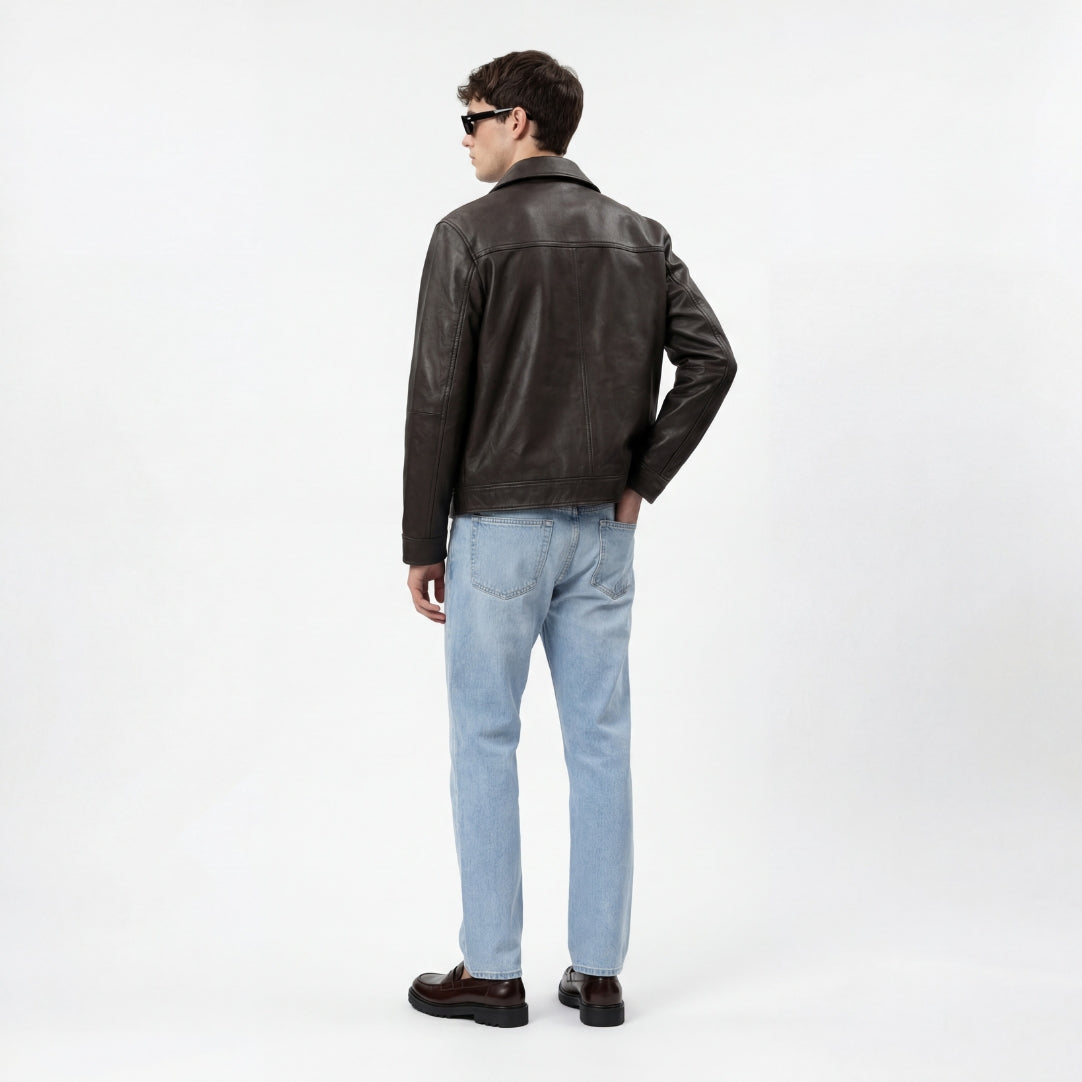 Harrington Leather Jacket in Brown RRP £269