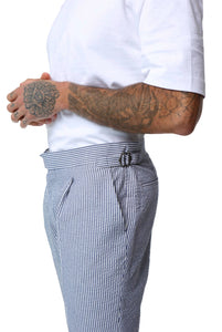 Deakin Cotton Linen Seersucker Trouser Blue Stripe RRP £89