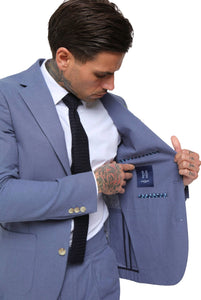 Decorate Cotton Linen Blend Blazer in Blue RRP £159