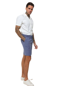 Decorate Cotton Linen Blend Shorts in Blue RRP £69