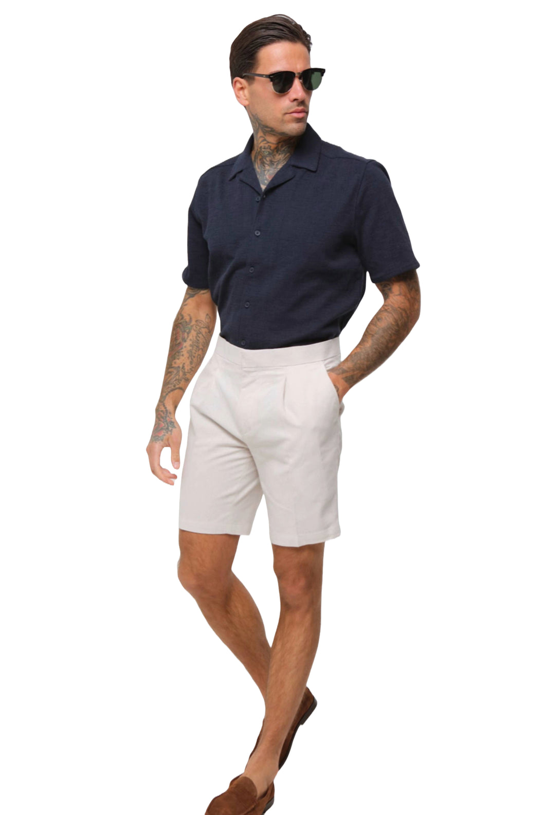 Decorate Cotton Linen Blend Shorts in Stone RRP £69