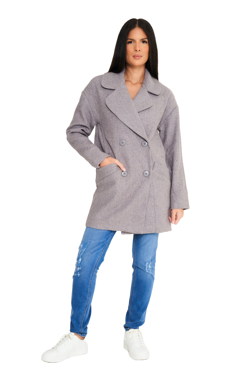 Elle Ladies Alice Wool Coat in Grey RRP £179