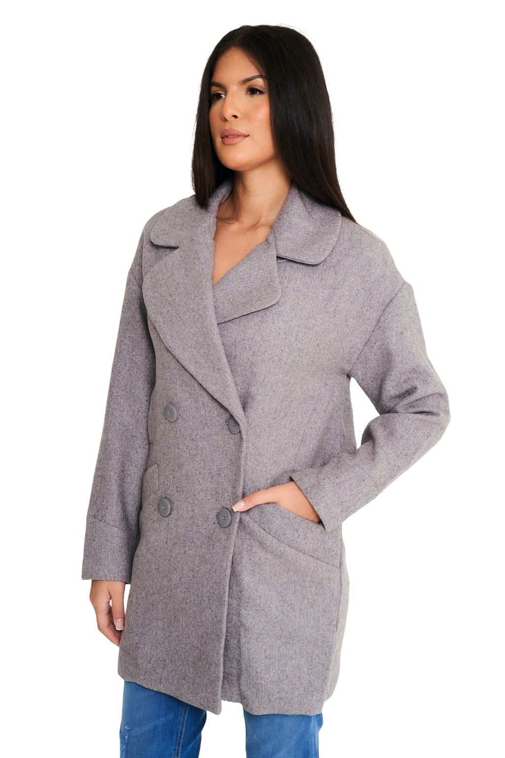 Elle Ladies Alice Wool Coat in Grey RRP £179