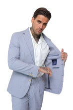 Load image into Gallery viewer, Deakin Cotton Linen Seersucker Blazer Blue Stripe RRP £159
